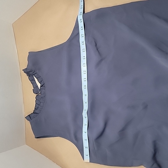 Loft Blueish Gray High Ruffle Neck with Ruffle Hem, Size 14, EUC - Picture 8 of 9